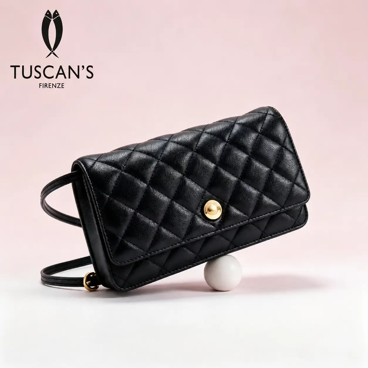 TUSCAN’S Caviar Leather Phone Bag - Elegant Everyday Carry - High-Gloss Leather Crossbody Purse, Chain Strap Design