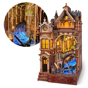 Deals For You Days-FUNPOLA Venice Night Starlit Book Nook Kit LED 3D Wood Puzzle with Infinity Mirror DIY Bookshelf Decor Miniature Craft Gift for Kids and Adults-Mother's Day Gift