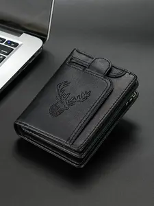 Men's Vintage Deer Head Short Wallet, Business Style Wallet, Casual Fashion Design, Multi-Card Slots, Daily Use Business Accessory, Must-Have for Men