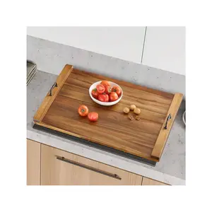 30" X 22" Noodle Board Stove Cover With Handles, Acacia Wood Stove Top Cover For Gas & Electric Burners, Extra Thick Decorative Serving Tray For Kitchen, Counter Space