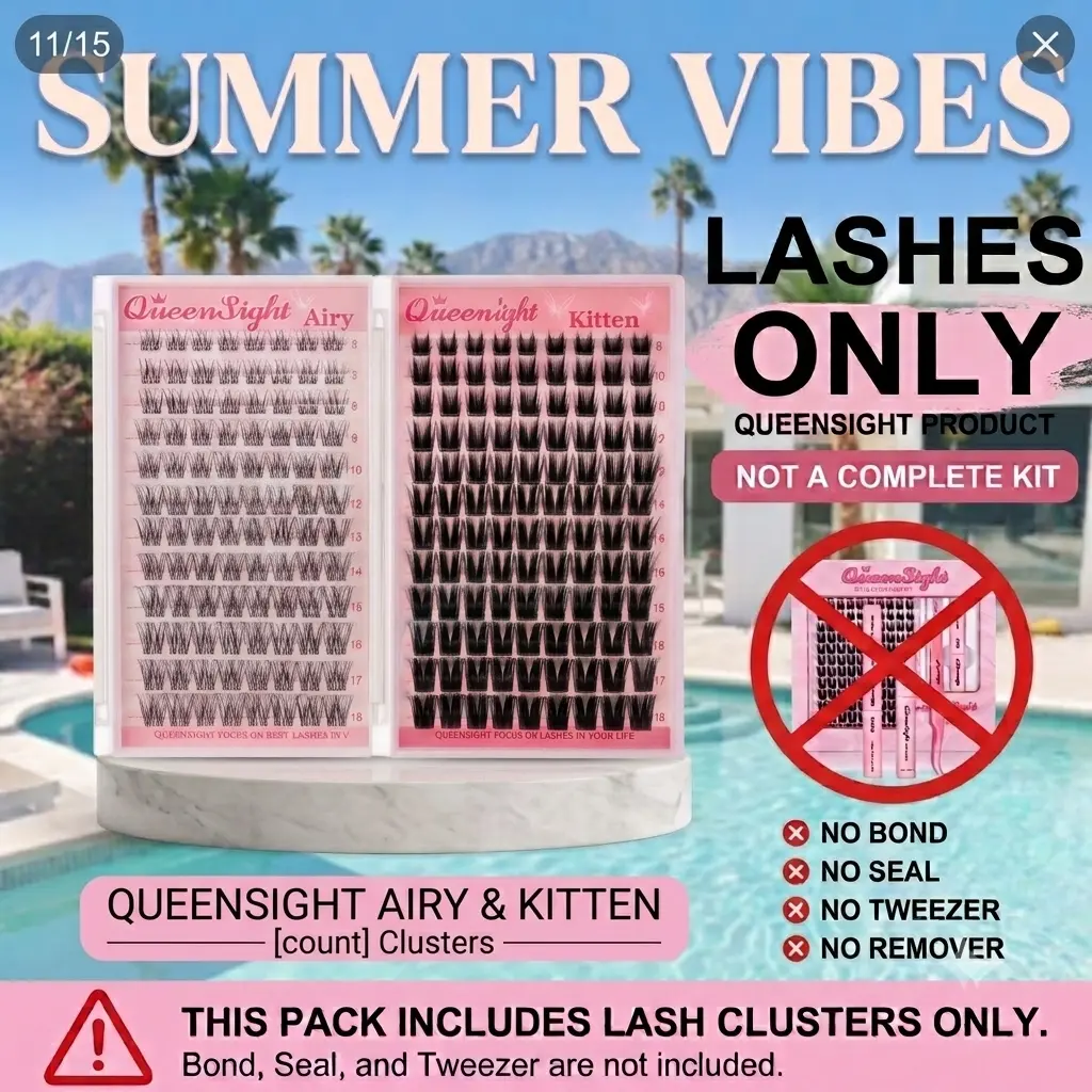 queensight Kitten&Airy Only Lash Clusters, Natural D Curl False Eyelashes, Lightweight & Wispy with Invisible Band, Beginner-Friendly for Easy Home Application, Nature, False Eyelashes & Adhesives, Lash Clusters At Home
