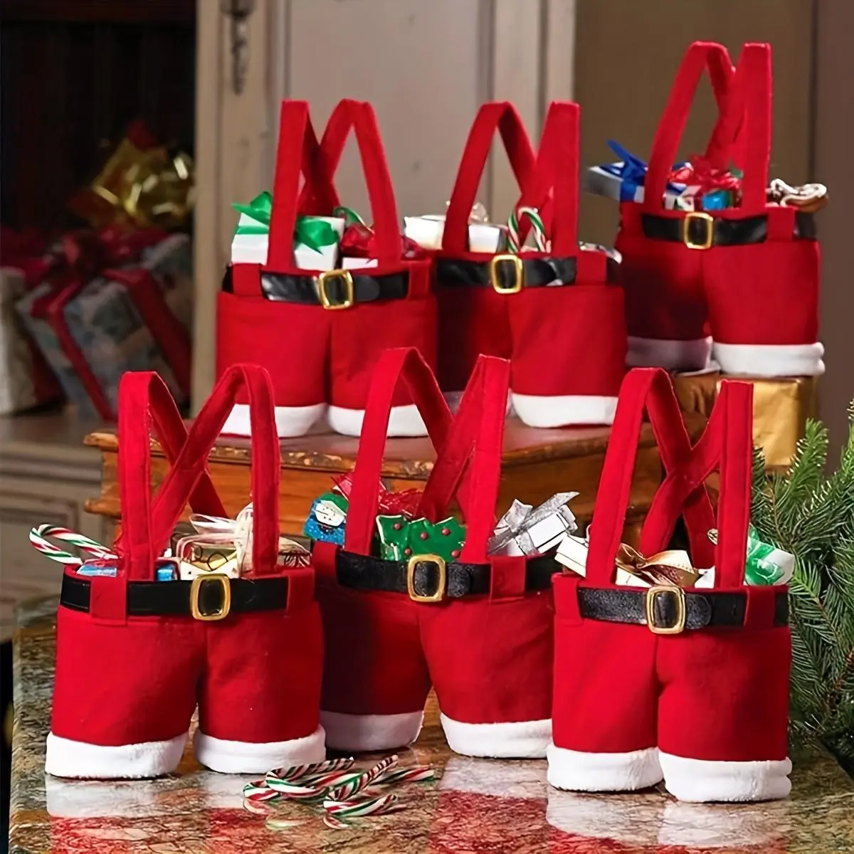 Christmas Santa Claus Design Candy Bag, Cute Candy Gift Bag with Handle, Gift Wrapping Supplies for Home Party Festival, Party Favor