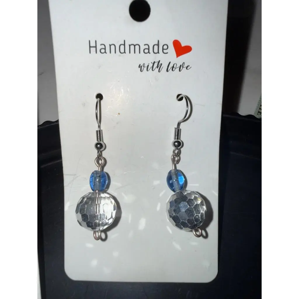 Handmade with Love, Dreamy Dear, Earrings Blue and Clear Disco Ball