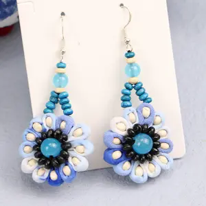 Chinese Intangible Cultural Heritage Yunnan Ethnic Style Plants Tie-dye Handmade Fabric Earrings Earrings