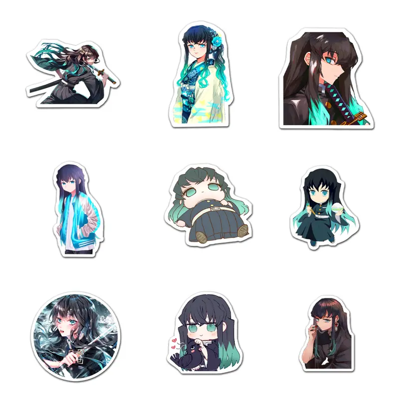 Muichiro Tokito Sticker Pack 9 PCS Vinyl, Anime Car Wall Kid Phone Book Stickers, Funny Sticker Decal Decor
