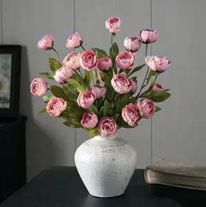 6-piece set of imitation silk peony flower vase decoration -4 simulated peony branches with stems DIY bouquet center decoration, wedding filling arrangement, bathroom decoration