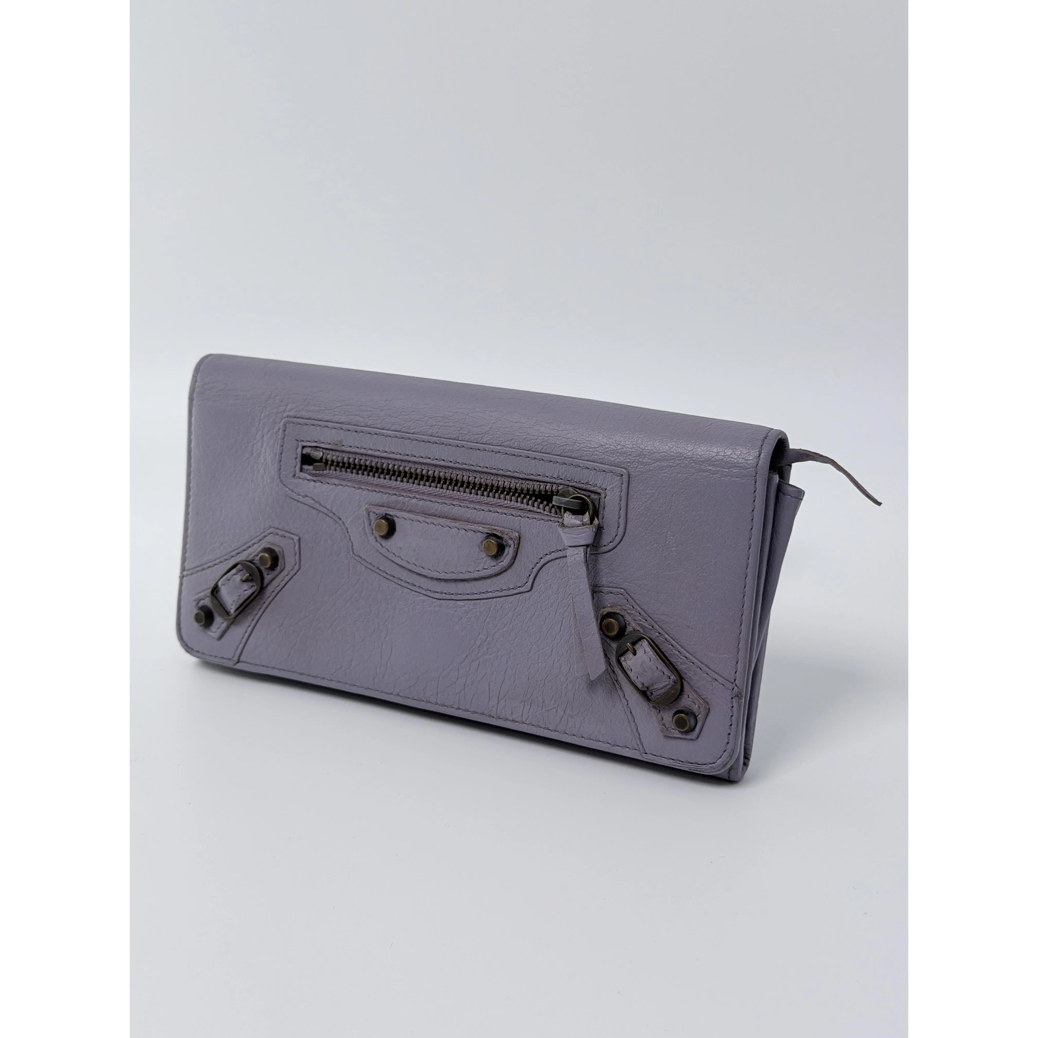 Pre-owned Balenciaga leather Long Zippy Wallet Classic Continental Zip Around Long Wallet Grey P001BB