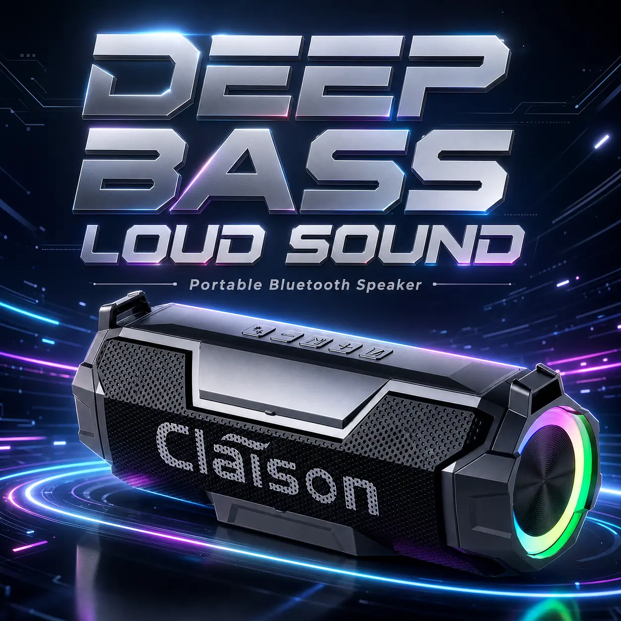Claison Portable Bluetooth Speaker, IPX6 Waterproof Outdoor Wireless Speaker with Deep Bass, RGB Lights, 360° Surround Sound, 3600mAh Rechargeable Battery, Bluetooth 5.3 Speaker for Camping, Beach, Home Party