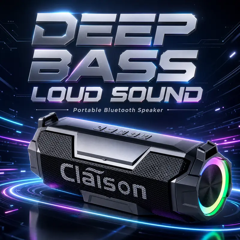 Claison Portable Wireless Boombox Bluetooth Speaker - IPX6 Waterproof, Bass Boosted, RGB LED Light, 360° Full-Range Surround Sound, 3600mAh Rechargeable Battery, Bluetooth 5.3, Hi-Res Lossless (50hz-20khz), Gaming Sound Mode for Camping, Game Party