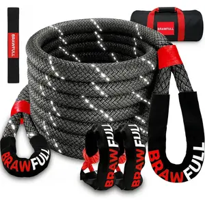 Kinetic Recovery Rope,(1.26" x 30ft Black) 55000LBS Snatch Strap, Heavy Duty Stretch Nylon Towing Ropes with 2pcs Soft Shackles for Offroad Vehicle, Jeep, SUV, ATV, Tractor Elastic Ropes Kit