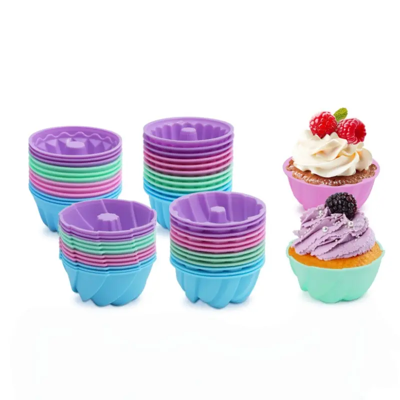 24 Pack Silicone Baking Cups, Pumpkin Silicone Baking Cake Molds, Nonstick Cupcake Liners, Fancy Dessert Tray - Jelly and Muffin Cups-MM1