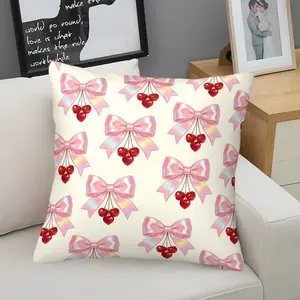 Sweet Girl Cherry Bow Throw Pillow, Cute Girly Style Design, Soft Skin-friendly Versatile, Suitable for Girls Bedroom Living Room Sofa Decor (With Pillow Insert)