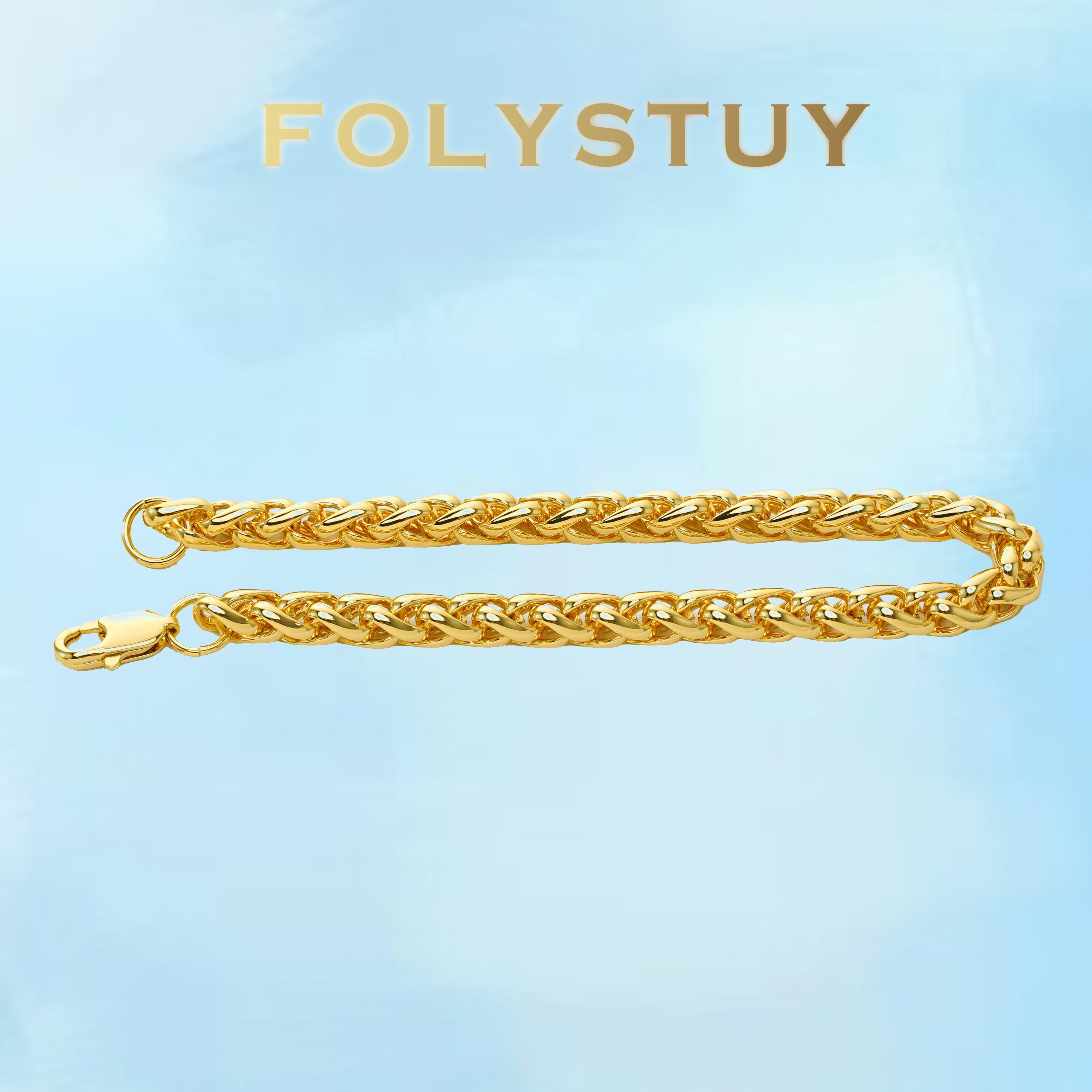 [FOLYSTUY (W169)]Mens Classic Wheat Link Bracelet, 0.22" Width 8.27" Length Statement Wrist Accessory