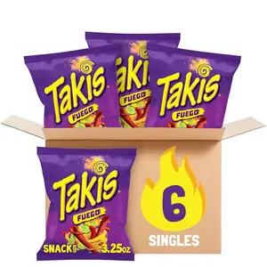 Takis Fuego 6 pc / 3.25 oz Snack Size Case, Hot Chili Pepper & Lime Flavored Extreme Spicy Rolled Tortilla Chips Crispy Crunchy Corn Bite