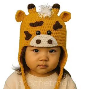 Giraffe- Handmade Crochet Character Hat with Ear Flaps – Sizes Newborn to Adult