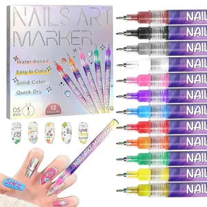 Cutics 12 Color Nail Doodle Pen for DIY Nail Art Quick Drying Acrylic Painting & 3D Dot Embroidery MMA Acrylic Nail Marker On Nails Quick Drying Dot Stitching Nail Art Pen Home Salon DIY Use Nail Care Manicure Polish Cosmetic Smooth days