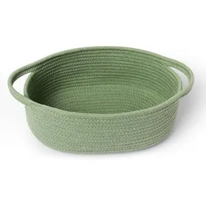 Green Woven Basket, 13" x 9" x 5" Baskets for Gifts Empty, Cute  Rope    Bin Box, Small Woven Bin for Organizing, Green Room Decor,   Cloth Diaper Storage Organizer