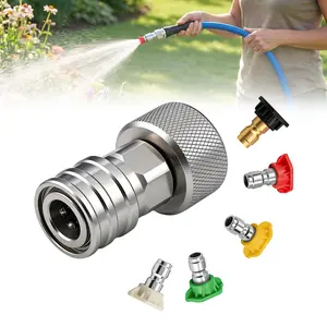 Pressure Washer Adapter Set, 3/4" GHT to 1/4" Quick Connect, Convert Water Hose to Power Washer Connector, Garden Pressure Washer Attachment for Car Wash, Patio, Driveway & Outdoor Cleaning(1 Connector +5 Nozzle Set)