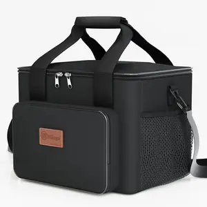 15L Large Double Deck Insulated Lunch Bag and Lunch Box Set Leakproof Thermal Cold Preservation Reusable Waterproof Lunch Cooler Tote Bag for Adult Men Women Office Work Travel Camping Picnic Beach Hiking Meal Prep Black