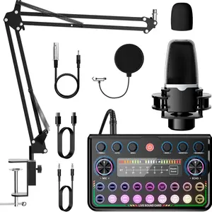A professional audio mixer kit set with live sound card and voice converter, USB rechargeable device, suitable for podcasts, live streaming, and gaming, suitable for creative professionals and enthusiasts