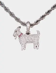 GLD  Mens Micro GOAT White Gold Plated Pendant, Silver