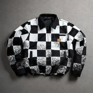 Plaid lapel jacket Korean trend spring and autumn casual versatile jacket street wear windproof motorcycle jacket Coats Long Sleeve Fashion Menswear