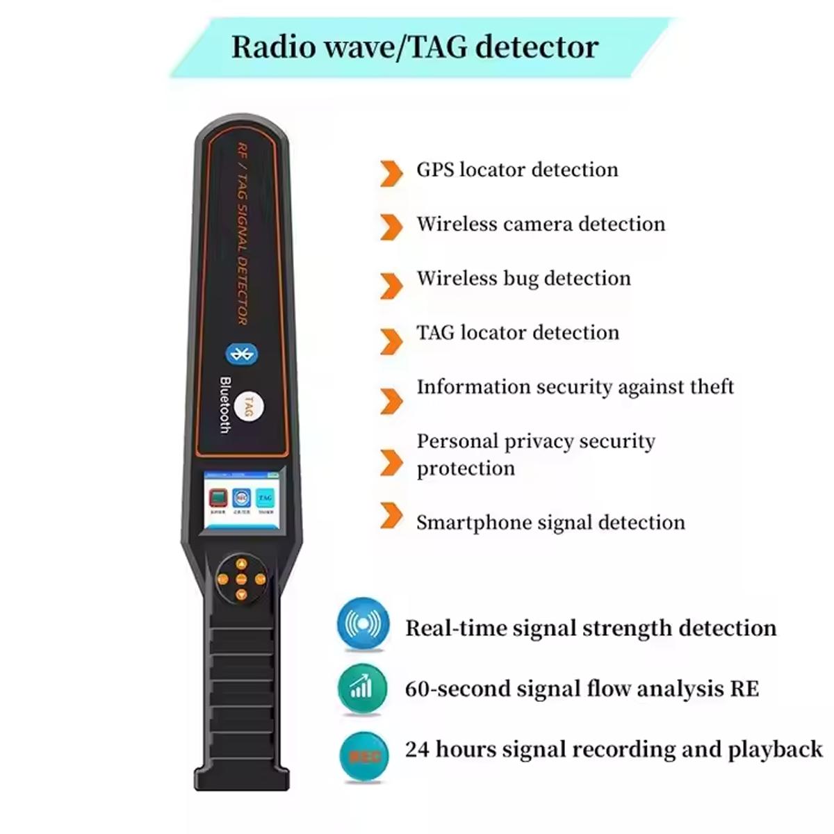 DS-828 Professional Bluetooth TAG Detector - Find Apple AirTag, GPS Tracker, Hidden Camera, RF Signal Scanner 50MHz-6GHz with Recorder