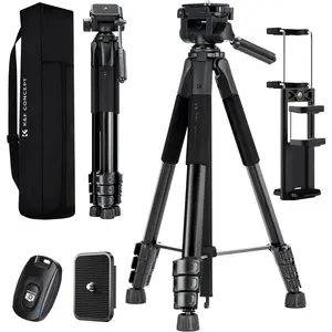 K&F Concept Camera Tripod, 68" Lightweight Portable Travel Outdoor DSLR Tripods for Camera Phone Video Recording Tripod Stand, Cellphone Clip for Smartphone Live Streaming Vlog S254A3+BV01