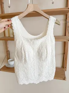 Women's French Lace Camisole with Built-in Bra - Versatile for Layering or Wearing on Its Own