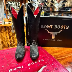 WOMENS KNEE HIGH WESTERN BOOTS SNIP TOE COWHIDE WITH RED BOTTOM