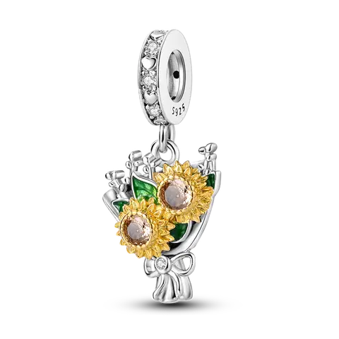 MULA Women's 925 Silver Sunflower Charm with Cubic Zirconia, Casual Flowers Pendant for Bracelets, Durable Gold-Plated Jewelry, Female, Elegant