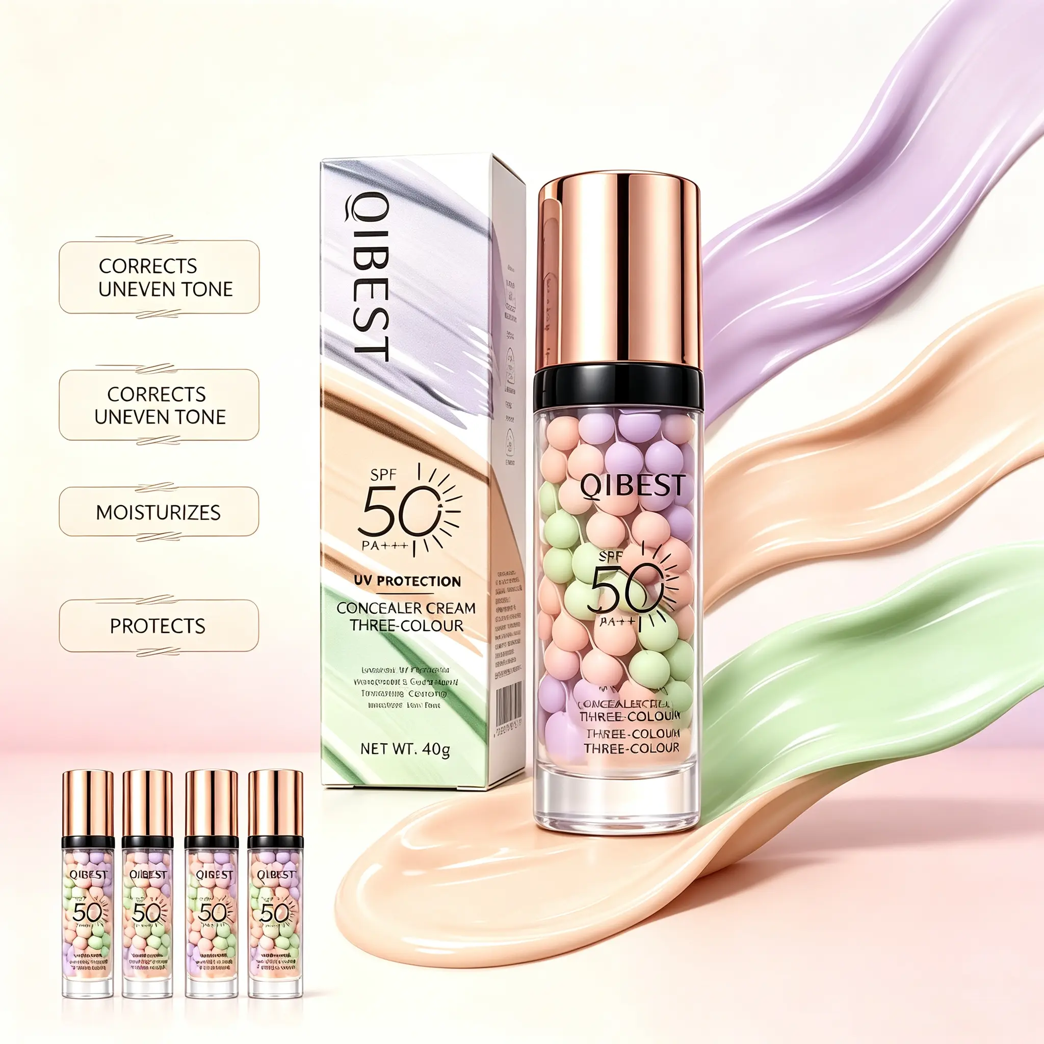 3-In-1 Face Primer SPF 50 PA+++, Makeup Base with Color Corrector, Sunscreen & Isolation Cream, Oil Control, Moisturizing, Imperfection-Blurring, Radiant Skin-Boosting Formula