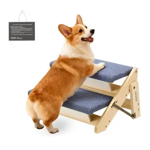 2-Step Solid Wood Pet Stairs, Sturdy Frame for Stability, 110lbs Load Support, Folded Flat Design, Ideal for Small to Large Older Pets, Suitable for Beds, Cars