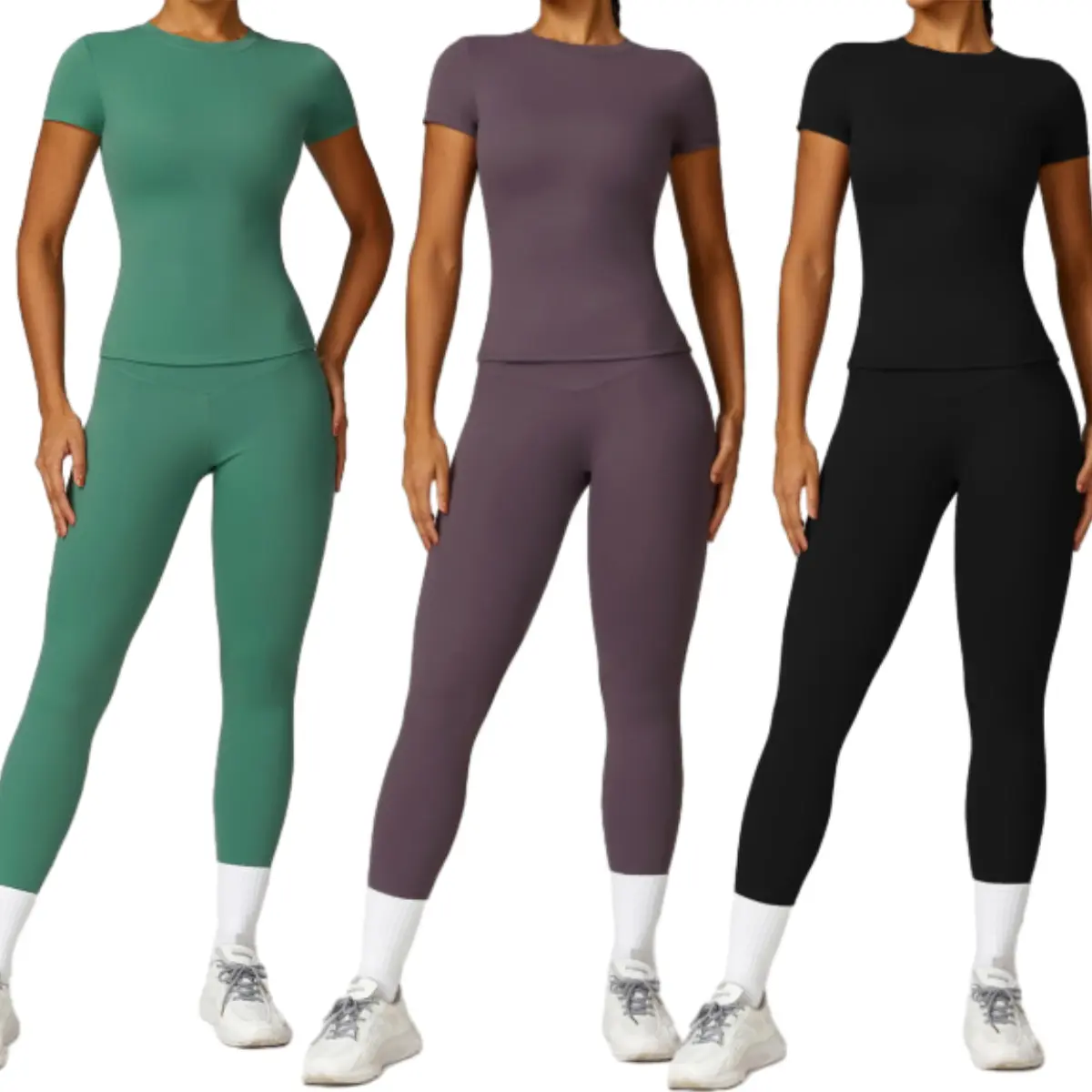 Women's Yoga Short Sleeved Pants Set Waist Cinching Abdominal Control Hip Lifting Body Shaping Suit for Sports Outdoor Running Yoga Fitness Travel Seamless Set for All Seasons Casual Workout Loungewear Breathable Activewear