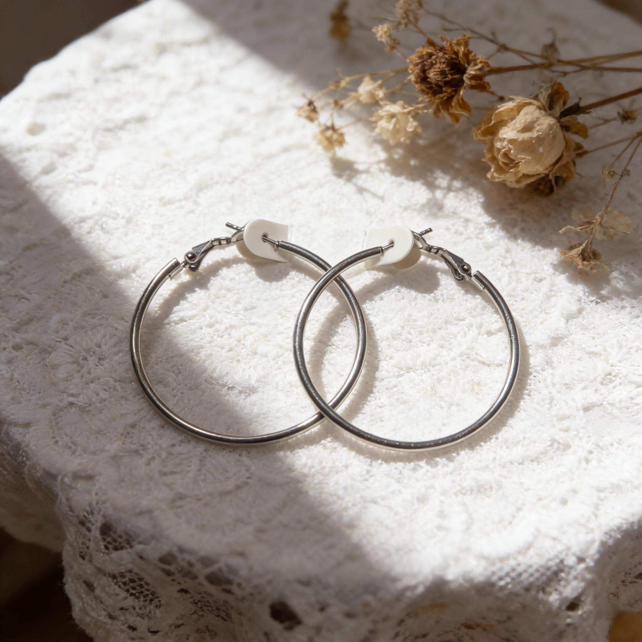 Minimalist Silver Hoop Earrings, Hypoallergenic Large Circle Earrings Perfect for Gifts & Everyday Outfits