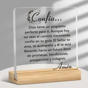 Acrylic Desktop Decor Sign with Base, Decorative Plaque, Spanish Religious Motivational Text, Elegant Floral Design, Perfect for Faithful Believers, Ideal Birthday Gift, Acrylic Desktop Decoration