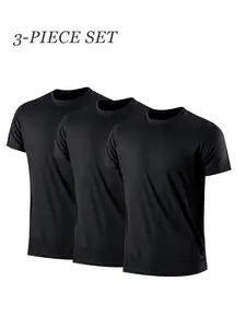 Men's 3-Pack Quick-Dry Sports T-Shirts, Short Sleeve, Moisture-Wicking Breathable Comfort, Ideal for Casual Running Outdoor Activities