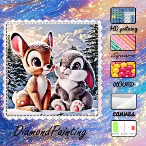 5D-DIY, high-grade velvet canvas, diamond art, diamond painting, deer, rabbit, AB diamonds, fairy dust diamonds, crystal diamonds, perfect home decoration, handmade diamond art painting kit, special craft diamond art kit, Diamond Painting Kits