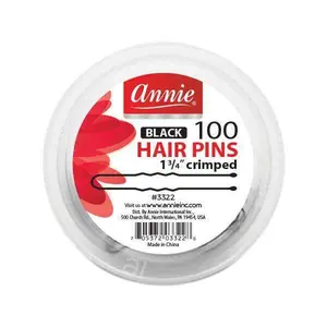 Annie #3322 Ball Tipped Crimp Hair Pins - 1.75 in Assorted Black, 100 Ct Packaged Hair Clips Accessories for Easy Styling, Accessories for Women