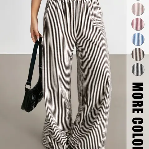 Women's Fitted Woven Striped Linen Straight Leg Trousers Casual Fashion Pants Casual Stylish and Sporty Suitable for All Seasons and Multiple Occasions Including Work Commutes Casual Wear at Home Beach Vacations and Shopping Pants Casual Commuter Pants