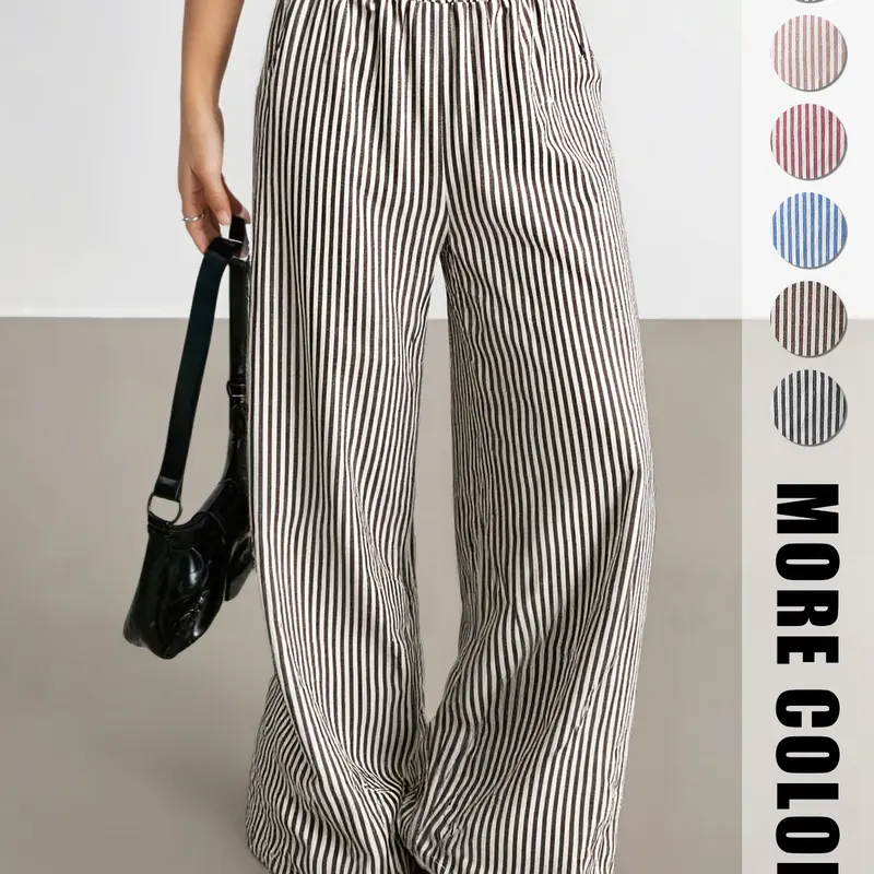 Women's Fitted Woven Striped Linen Straight Leg Trousers Casual Fashion Pants Casual Stylish and Sporty Suitable for All Seasons and Multiple Occasions Including Work Commutes Casual Wear at Home Beach Vacations and Shopping Pants Casual Commuter Pants