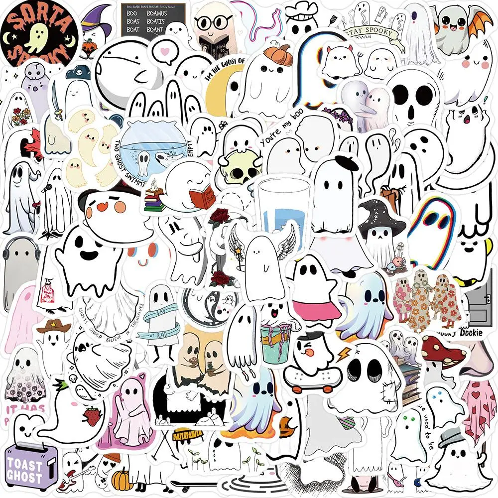 Cute Ghost Pattern Sticker, 100/2000pcs Cartoon Ghost Sticker, Waterproof Self Adhesive Decor Paper, Decor Sticker for Gift Greeting Card Water Bottle Laptop Phone Cellphone, Ornaments