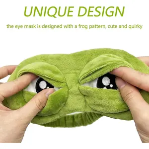 ​​Green Frog Eye Mask - Soft Fluffy Sleeping Mask for Travel & Office​ &​​Wash face hair tie bundle​​ Eyemask