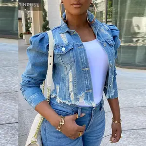 Motionkiller Plain Puff Sleeve Denim Jacket Womenswear Fashion Button