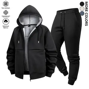 Men's Fleece Lined Casual Sports Set, Hooded Sweatshirt and Jogger Pants Combo, Versatile Stylish Outfit with Hood and Zipper, Perfect for Daily Casual Wear, Work Commute, and Outdoor Activities