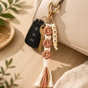 Christian Floral Beaded Keychain - Wooden Beaded Christian Keychain (F2)