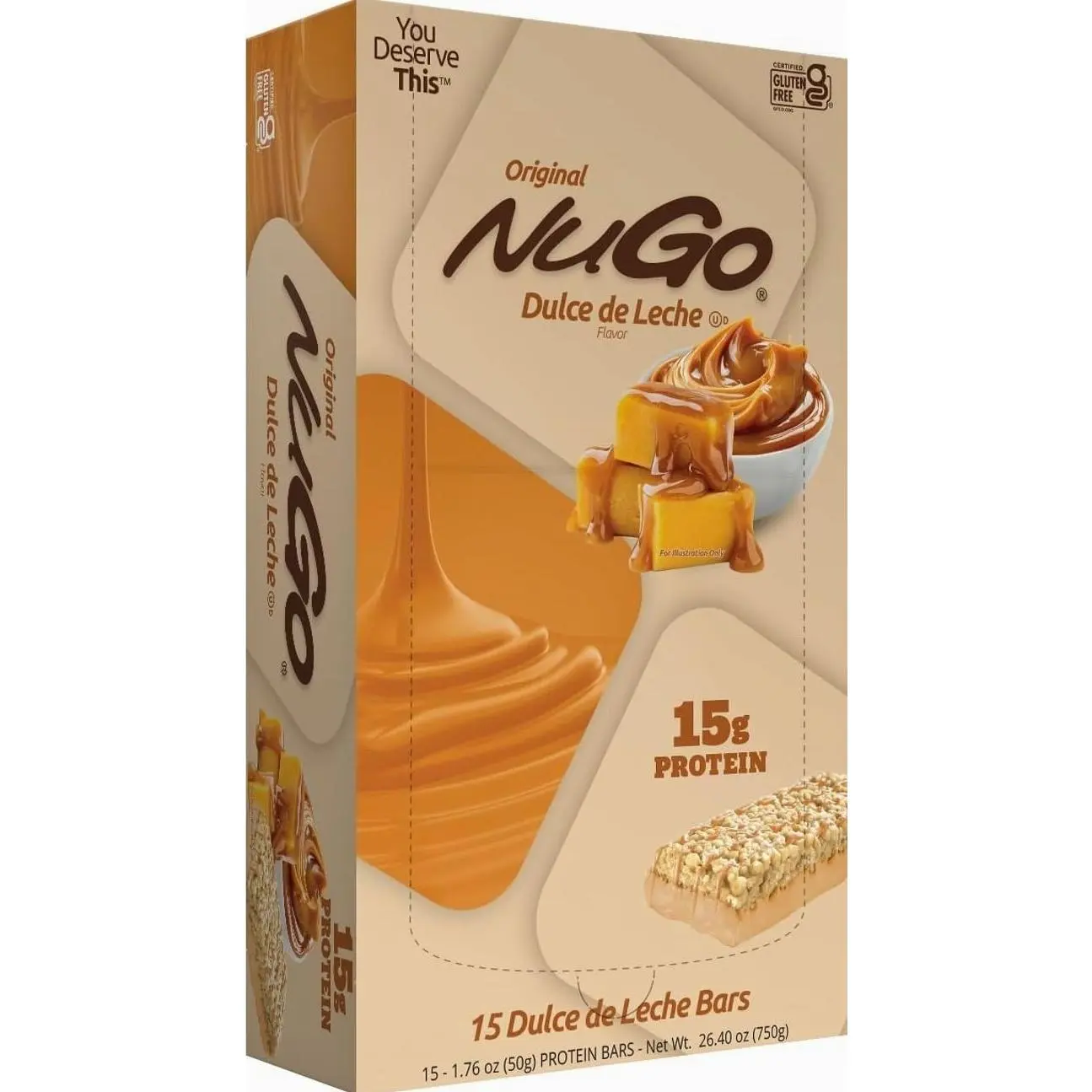 NuGo Protein Bar, Dulce De Leche, 15g Protein, Gluten Free, 15 Count