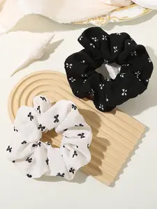 Sweet Girl Bowknot Hair Tie Set, & Print Chiffon Hair Accessories, Casual All-Seasons Women's Fashion