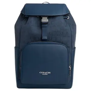 Coach Racer 26 Printed Logo Leather Backpack – Unisex Medium Size in Deep Denim