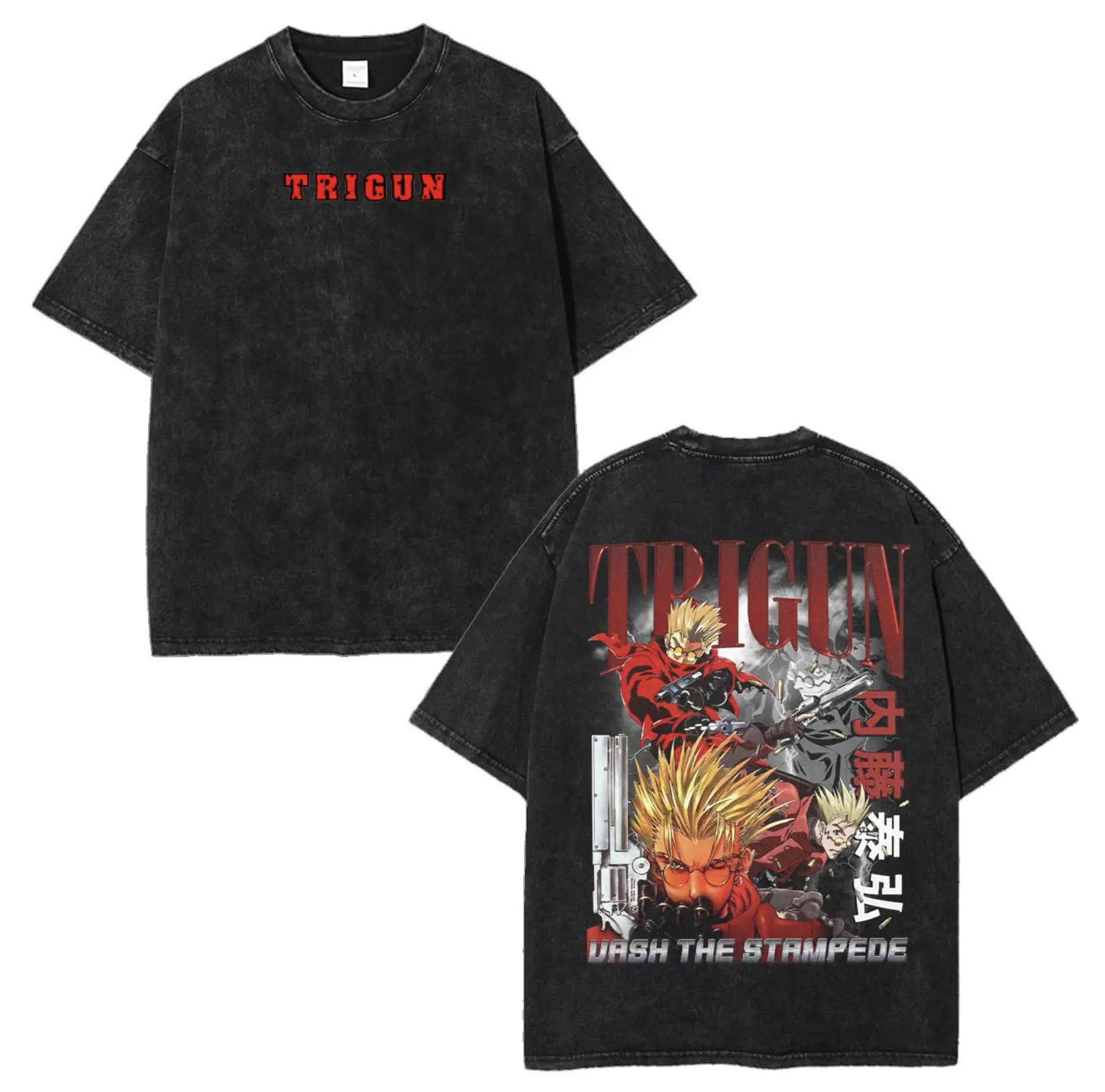 VASH THE STAMPEDE VINTAGE TEE, Trigun tee, Unisex Anime Manga Washed Cotton T-shirt, Comfort anime lover anime clothes graphic tees Top Summer Fabric Fit Menswear Soft